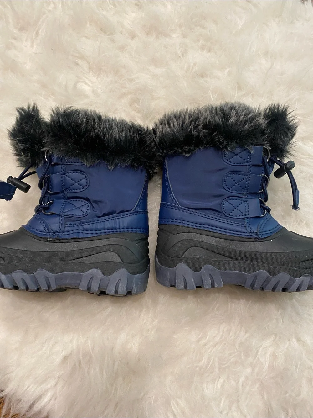 Kids Waterproof Snow Boots with Faux Fur Trim - Navy